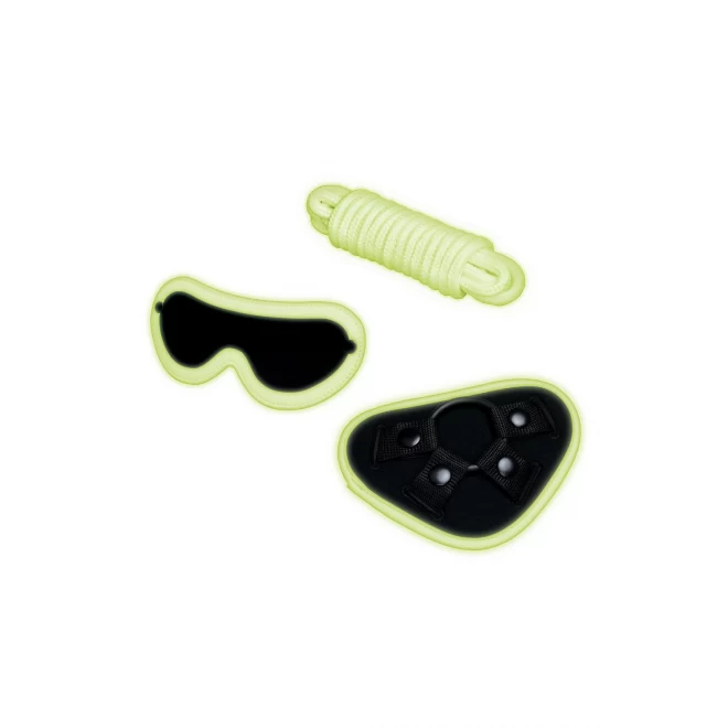 WHIPSMART 4 PCS GLOW IN THE DARK STRAP-ON SET WITH EYEMASK & SILK ROPE