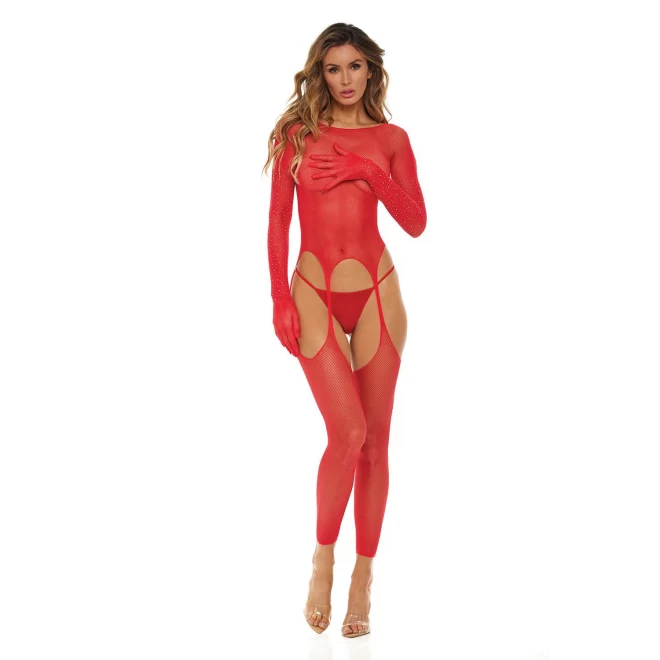 BRING IT OVER BLING BODYSTOCKING RED, OS