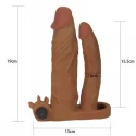 Add 2" Vibrating Double Penis Sleeve Brown