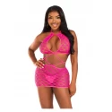 Keyhole halter net mini dress