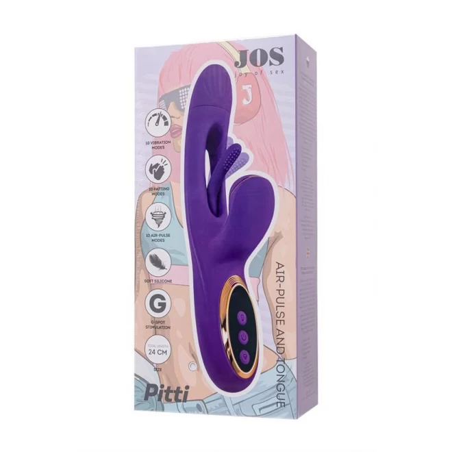 Vibrator with vacuum stimulation and JOS Pitti tongue, silicone, purple, 24 cm
