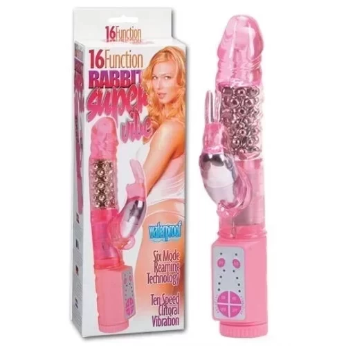 Rotacyjny wibrator ze stymulatorem łechtaczki, 16 Function Rabbit Super vibe
