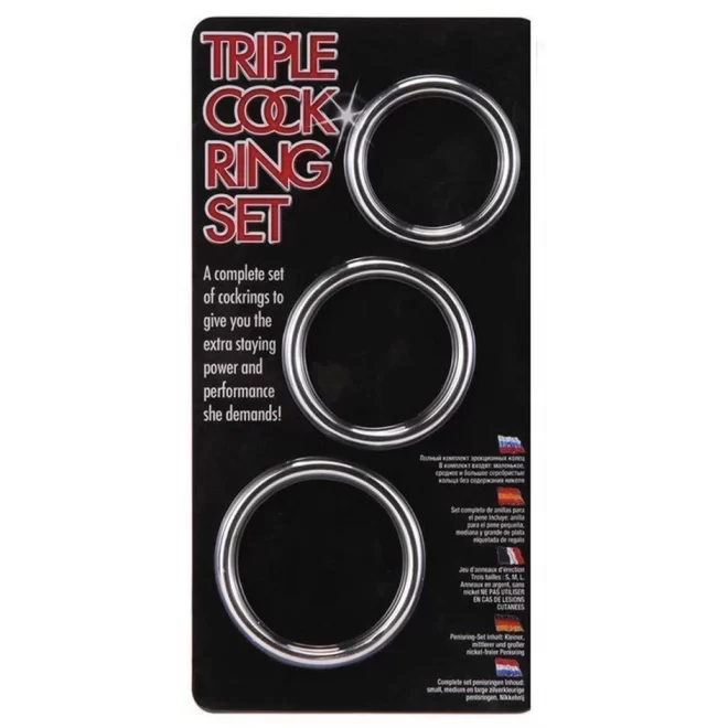 Zestaw srebrnych pierścieni erekcyjnych Triple Cock Ring Set