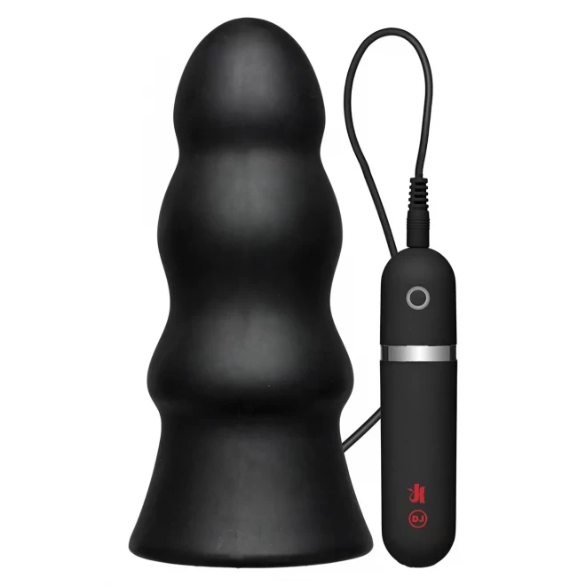 Vibrating silicone butt plug rippled 19 cm. (7.5 inch) - bla