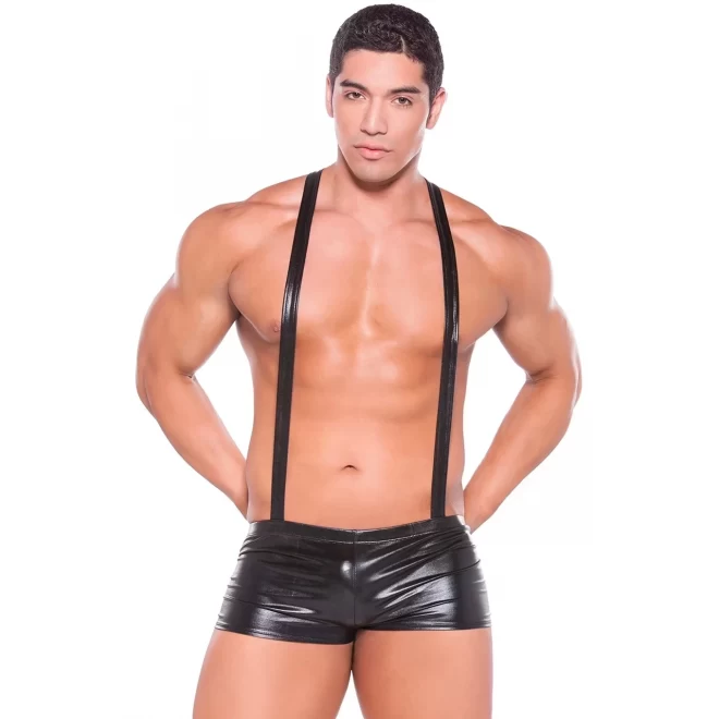 Błyszczące szorty z szelkami Wetlook Suspender Shorts