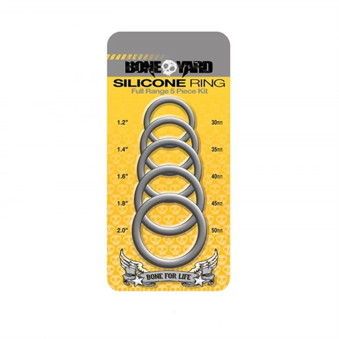 Boneyard silicone cock ring 5 piece kit - grey