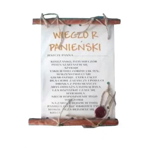 Dyplom na Wieczór Panieński z pieczęcią