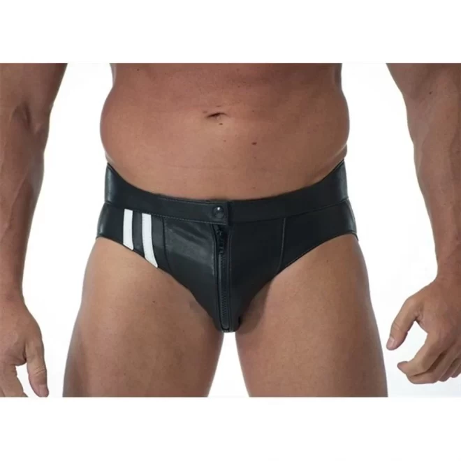 Leather frat jock white medium [d]