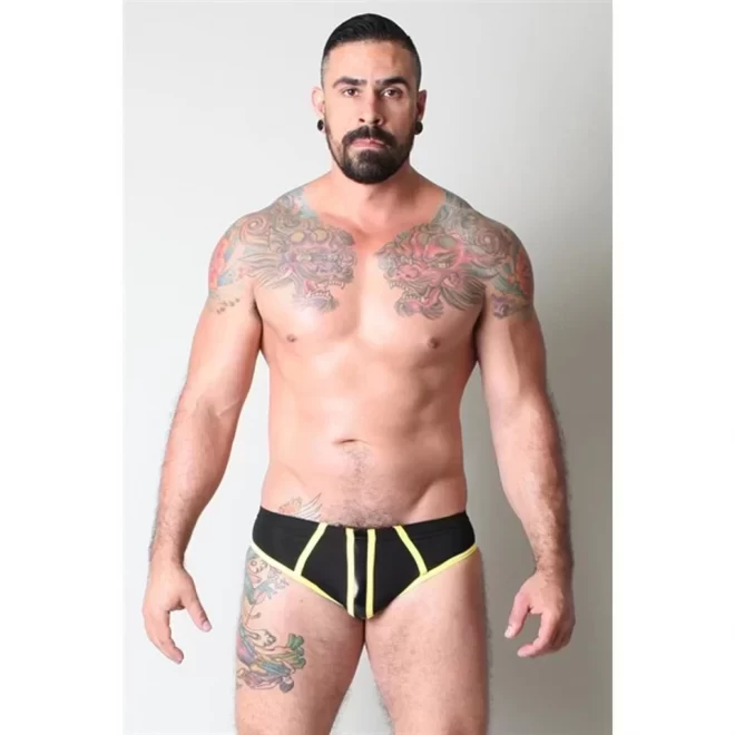 Deviant lace-up jock brief - black/yellow - xl