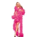 Full-Length Robe With Feather Trim - Pink