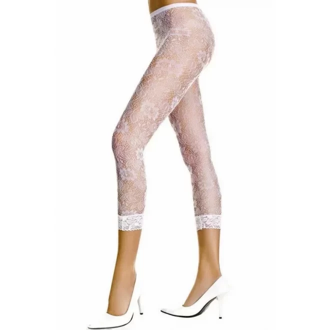 Lace Leggings With Floral Design - White