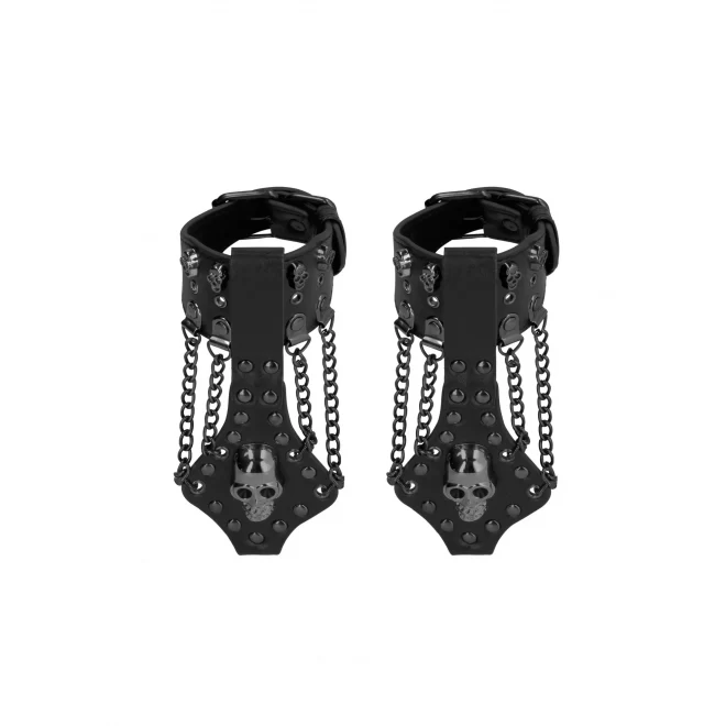 Ouch! skulls and bones - handcuffs with skulls and chains - blac