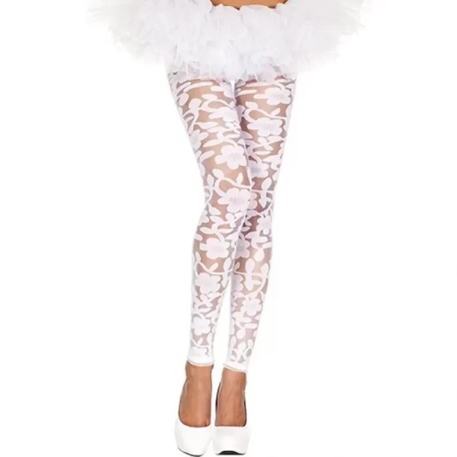 Transparent Leggings With Floral Design - White