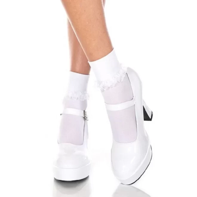 Anklets with ruffle trim WHITE