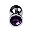 Silver anal plug TOYFA Metal,with a amethyst colored gem