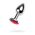 Silver anal plug TOYFA Metal,with a red gem