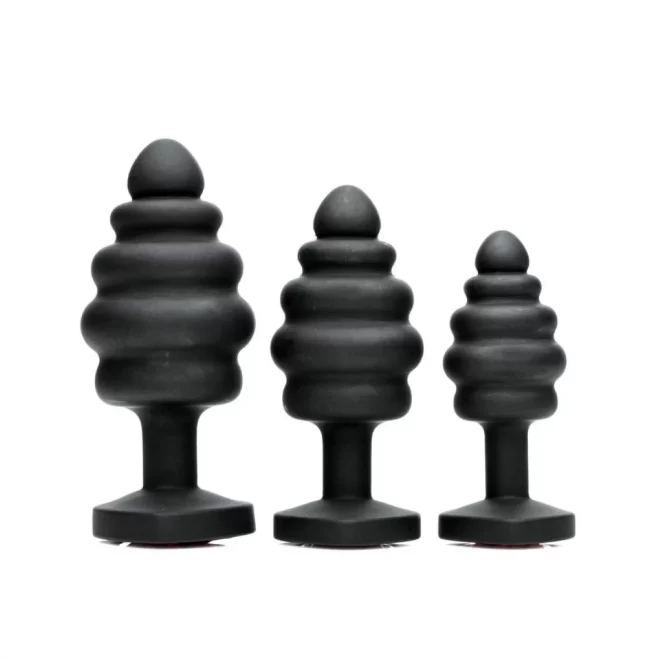 Heart silicone butt plug set- black