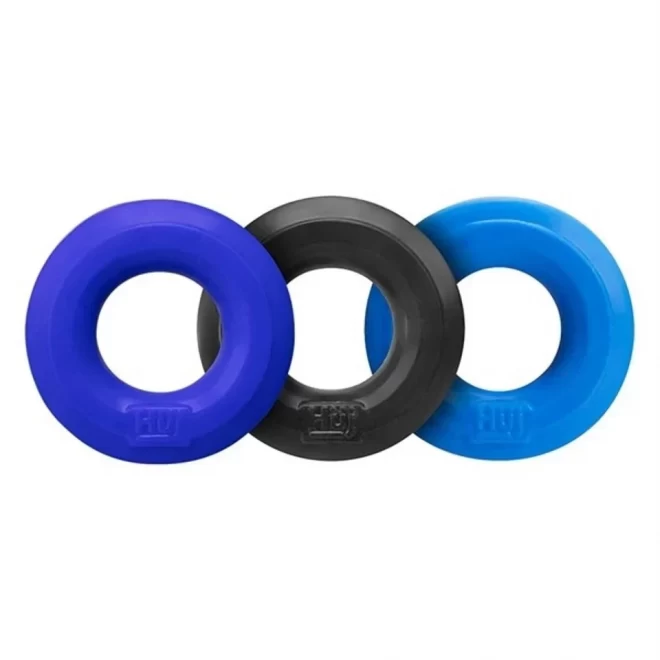 Hünkyjunk cockring 3-pack - black tar + cobalt + aqua