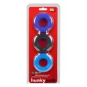 Hünkyjunk cockring 3-pack - black tar + cobalt + aqua