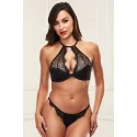 SEXY LACE HALTER SET BLACK, M/L
