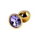 Golden anal plug TOYFA Metal,with a amethyst colored gem