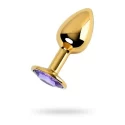 Golden anal plug TOYFA Metal,with a amethyst colored gem