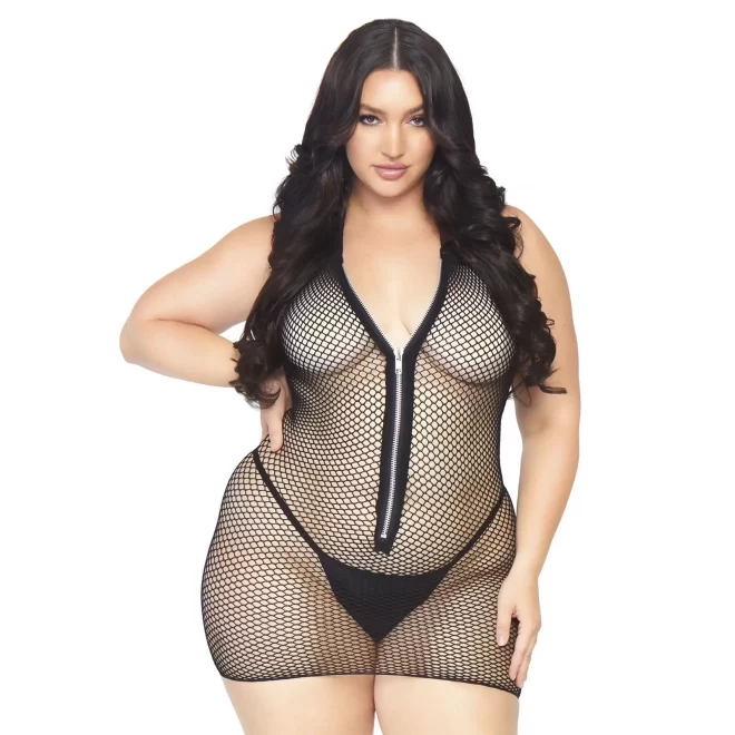 Fishnet zip up mini dress +