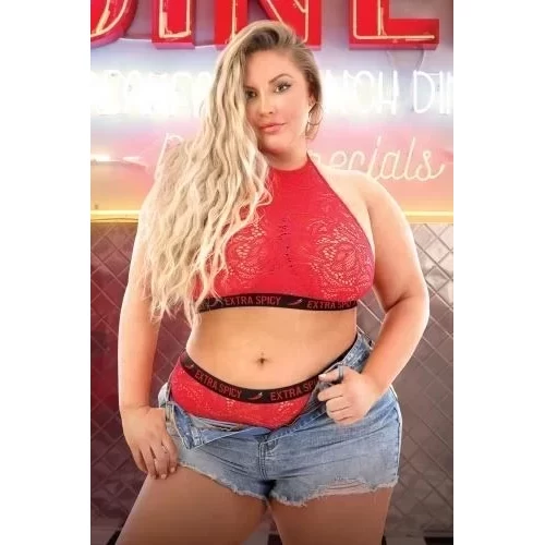 Extra Spicy Lace Halter Top With Panties - Curvy