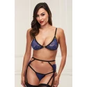 3PC LACE GARTER SET BLUE, M/L