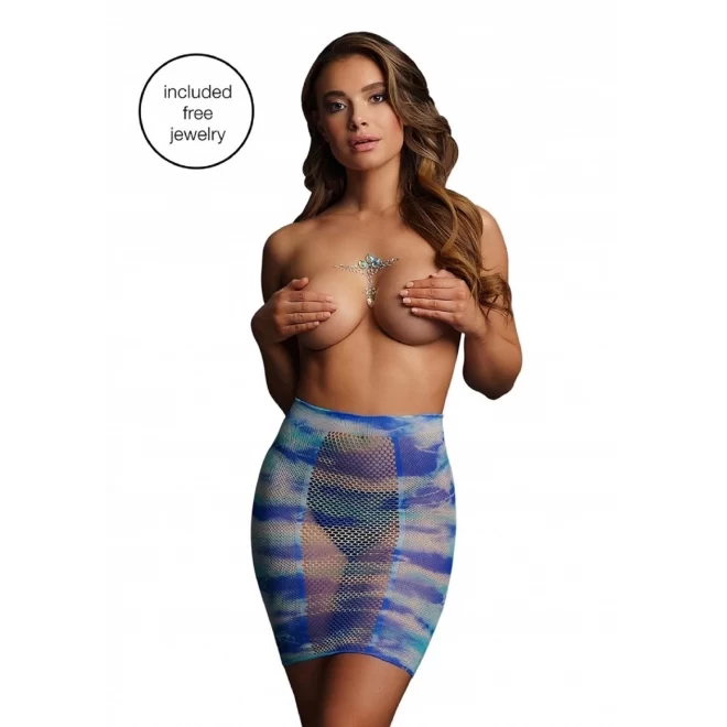 High-waist fishnet skirt & dazzling sticker - o/s
