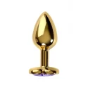 Gold anal plug with purple gem heart-shaped