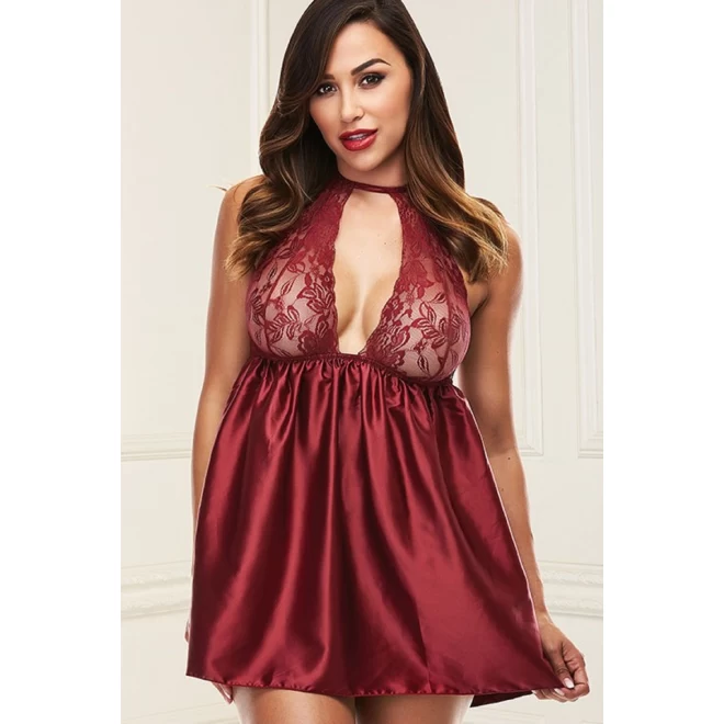 SEXY LACE BABYDOLL SET RED, M/L