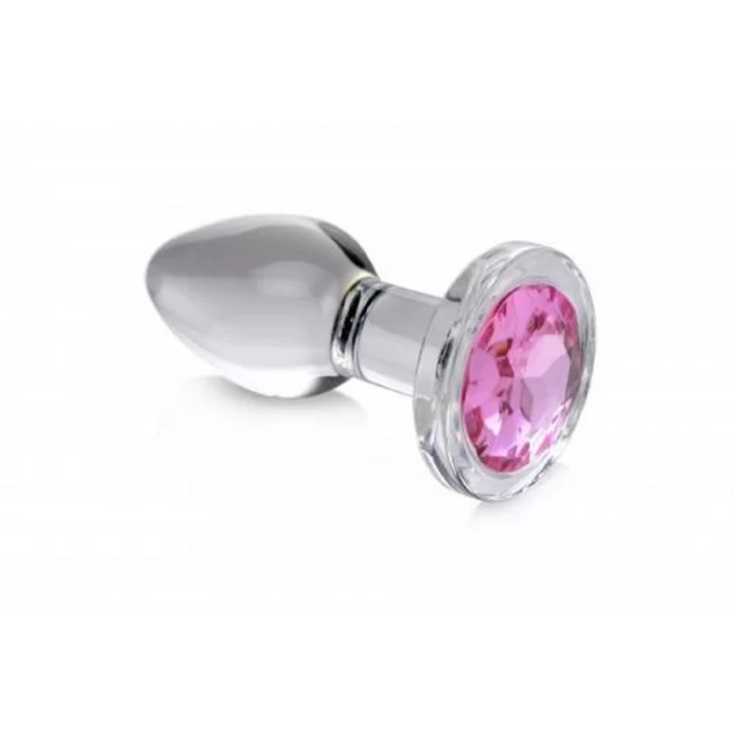 Pink Gem Glass Anal Plug With Gem - Medium