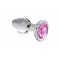 Pink Gem Glass Anal Plug With Gem - Medium
