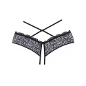 Open panty lace band criss cross straps - black