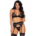 Komplet bielizny 3-częściowy Bra top, Garterbelt & G-string