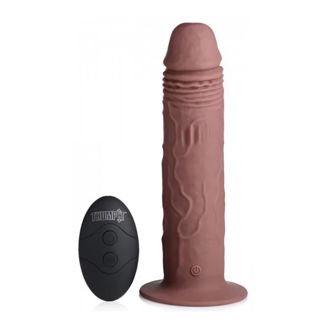 7x remote control vibrating and thumping dildo - dark