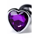 Silver anal plug with purple gem heart-shaped