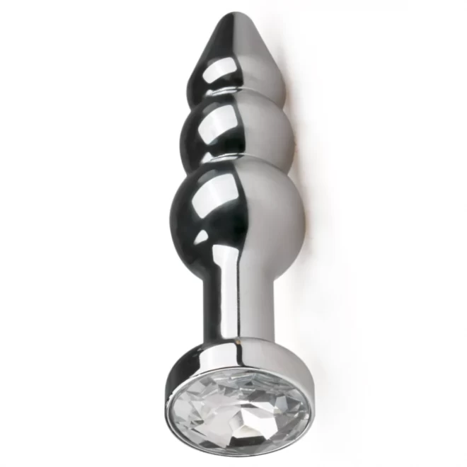 Silver Butt Plug with clear crystal