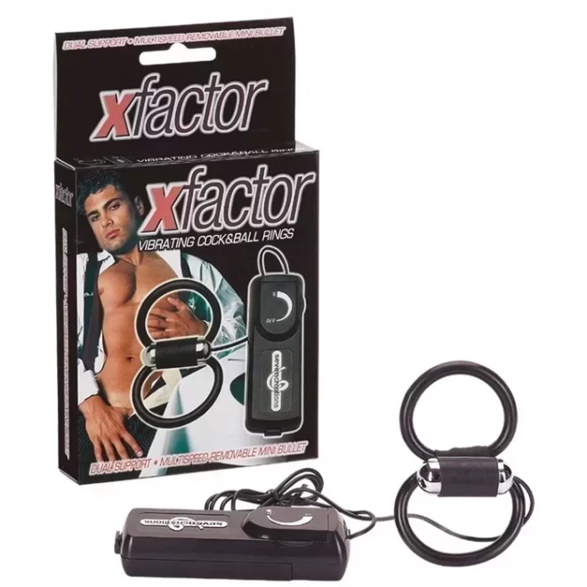 Podwójny pierścień z wibracjami na jądra i penisa X-Factor Vibrating Cock & Ball Rings