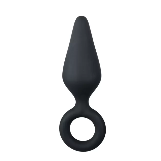 Średni korek analny z uchwytem w kształcie ringu - Black Buttplugs With Pull Ring - Medium