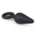 Średni korek analny z uchwytem w kształcie ringu - Black Buttplugs With Pull Ring - Medium