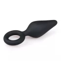 Średni korek analny z uchwytem w kształcie ringu - Black Buttplugs With Pull Ring - Medium