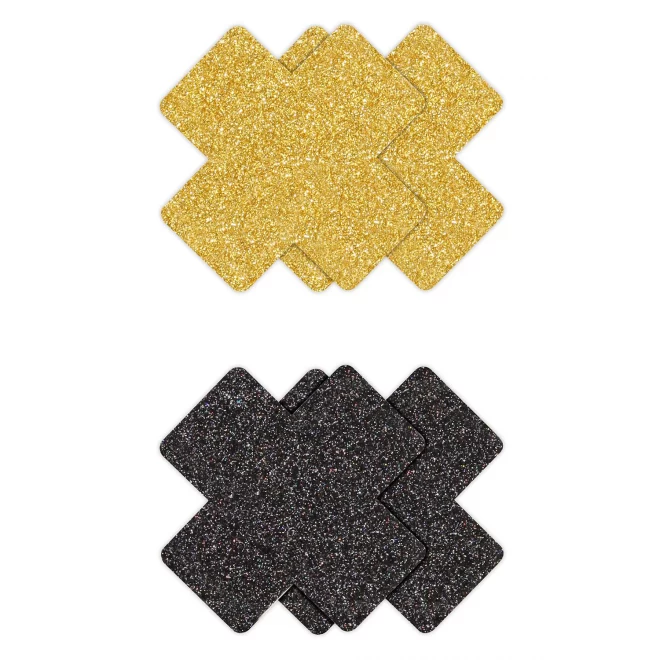 PRETTY PASTIES GLITTER CROSS BLACK GOLD 2 PAIR