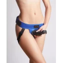 Strap-on-me leatherette harness curious metallic blue