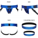 Strap-on-me leatherette harness curious metallic blue