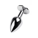 Silver anal plug TOYFA Metal with blue round-shaped gem, length 8 cm, diameter 2,3-4 cm, weight 150 gr
