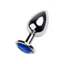 Silver anal plug TOYFA Metal with blue round-shaped gem, length 8 cm, diameter 2,3-4 cm, weight 150 gr