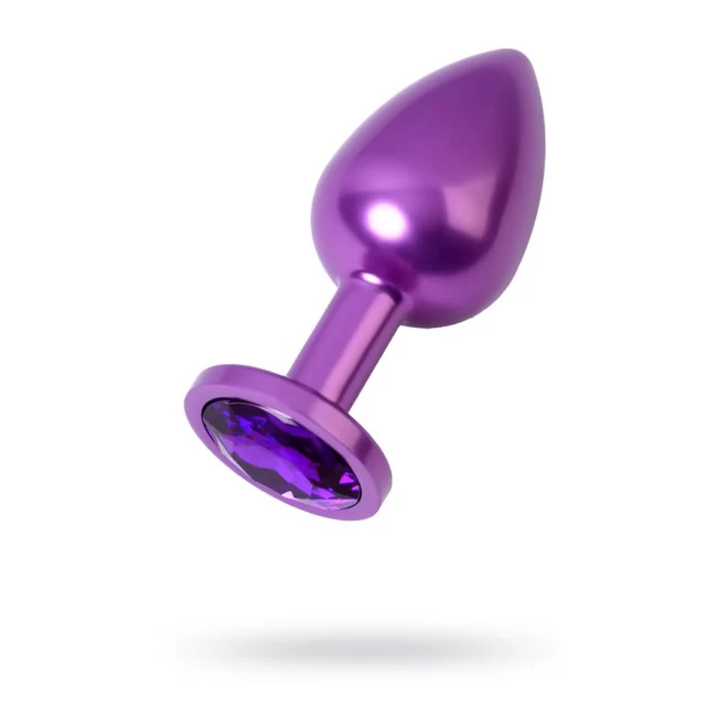 Purple anal plug TOYFA Metal with purple round-shaped gem, length 8,2 cm, diameter 3,4 cm