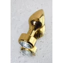 Gold anal plug TOYFA Metal with white round-shaped gem , length 7 cm, diameter 2-3,5 cm, weight 140 gr